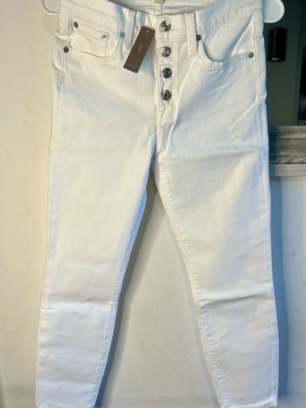 J. Crew White Skinny Jeans with Button-Fly